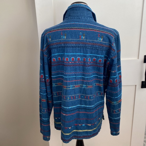 Denim Embroidered Jacket Shirt Shacket SZ XL - Picture 2 of 3